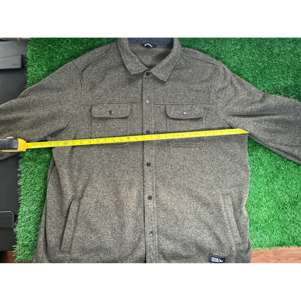 Eddie Bauer Mens XXL Olive Green Fleece Lined Sweater Knit Snap Shirt Jacket